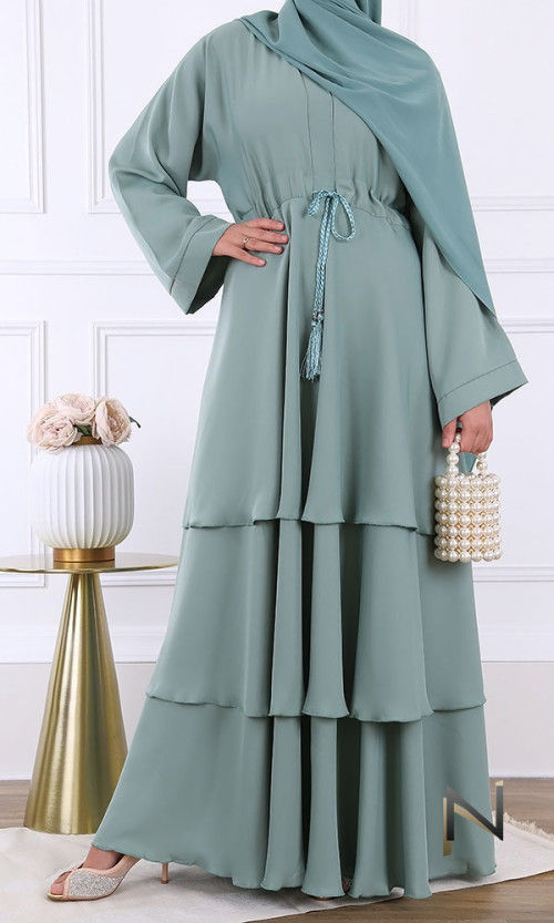 DUBAI HIYAM FLARED RUFFLES ABAYA