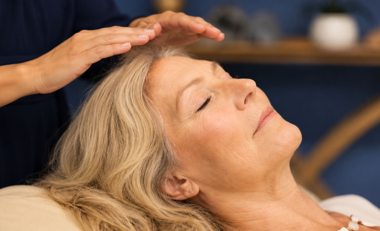 Reiki energy healing session with practitioner gently positioning hands near a client's body at Seer Mind Sydney.