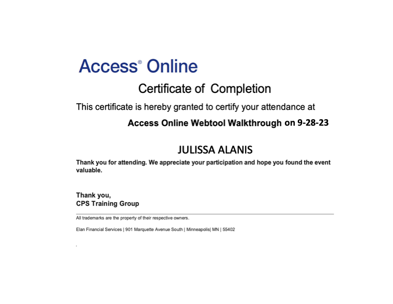 CERTIFICATE OF COMPLETION