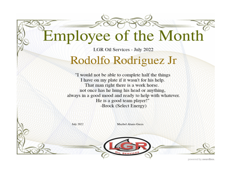 JULY - EMPLOYEE OF THE MONTH