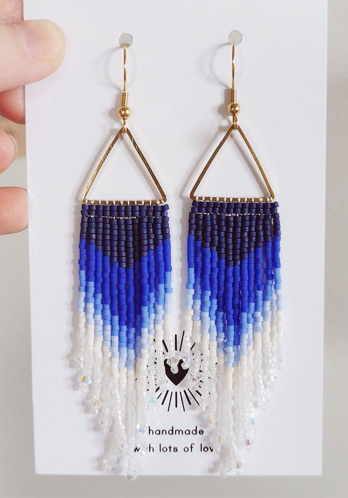 Miniature : Boucles d'oreilles blanches et bleues / grandes