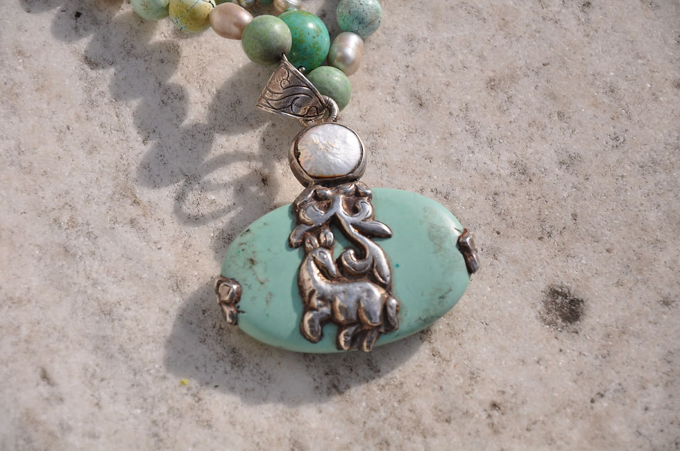 Thumbnail: Oval Two Strand Turquoise Stone Necklace