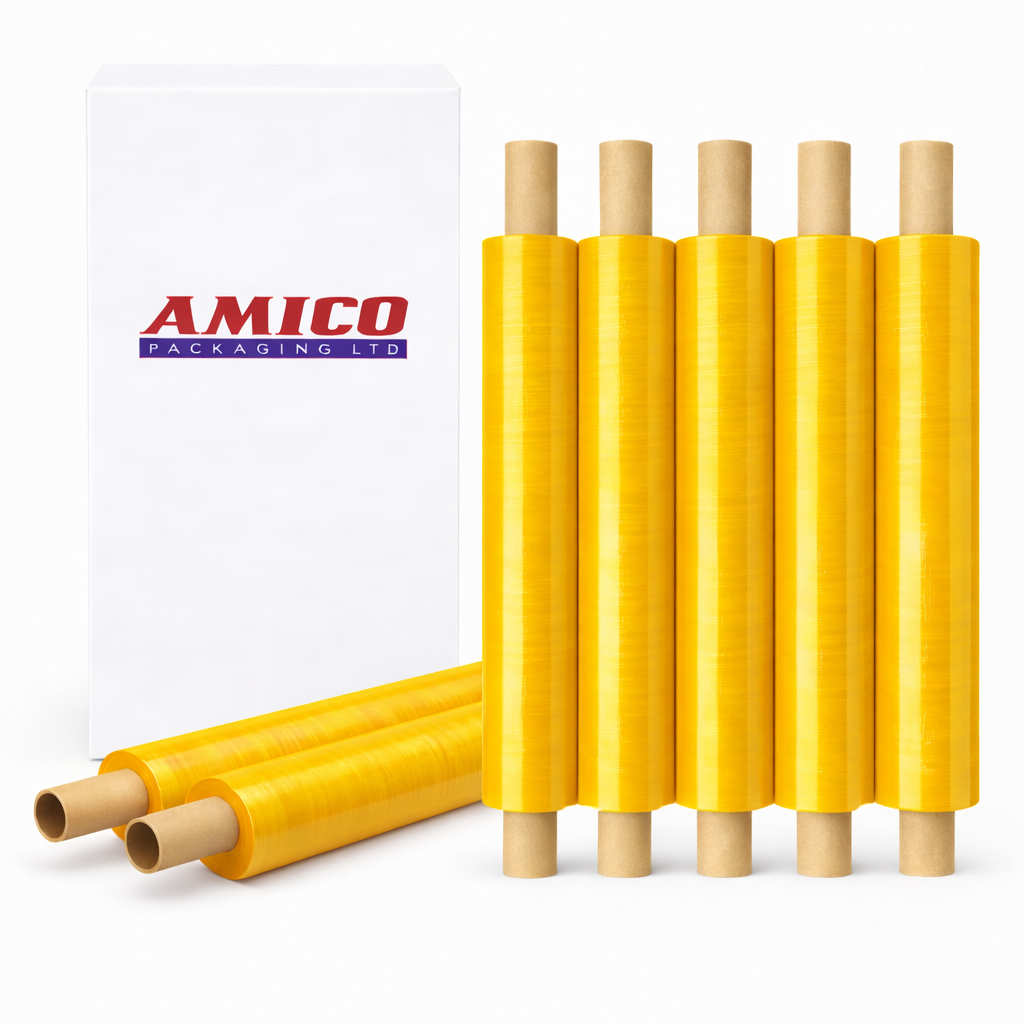 Yellow Pallet Stretch Wrap Extended Wrapping Film 400mm x 250m, 20mu