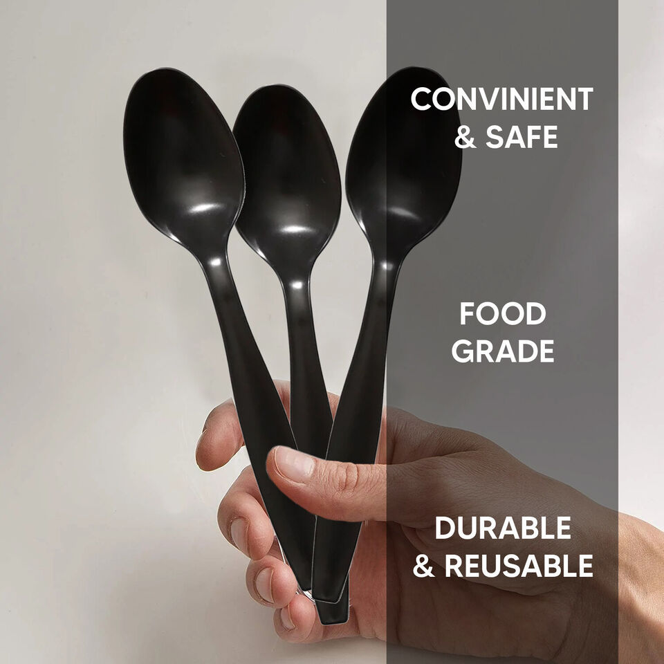 Thumbnail: Heavy Duty Reusable Cutlery Black Plastic Forks, Spoons, Knives  (Tithe)