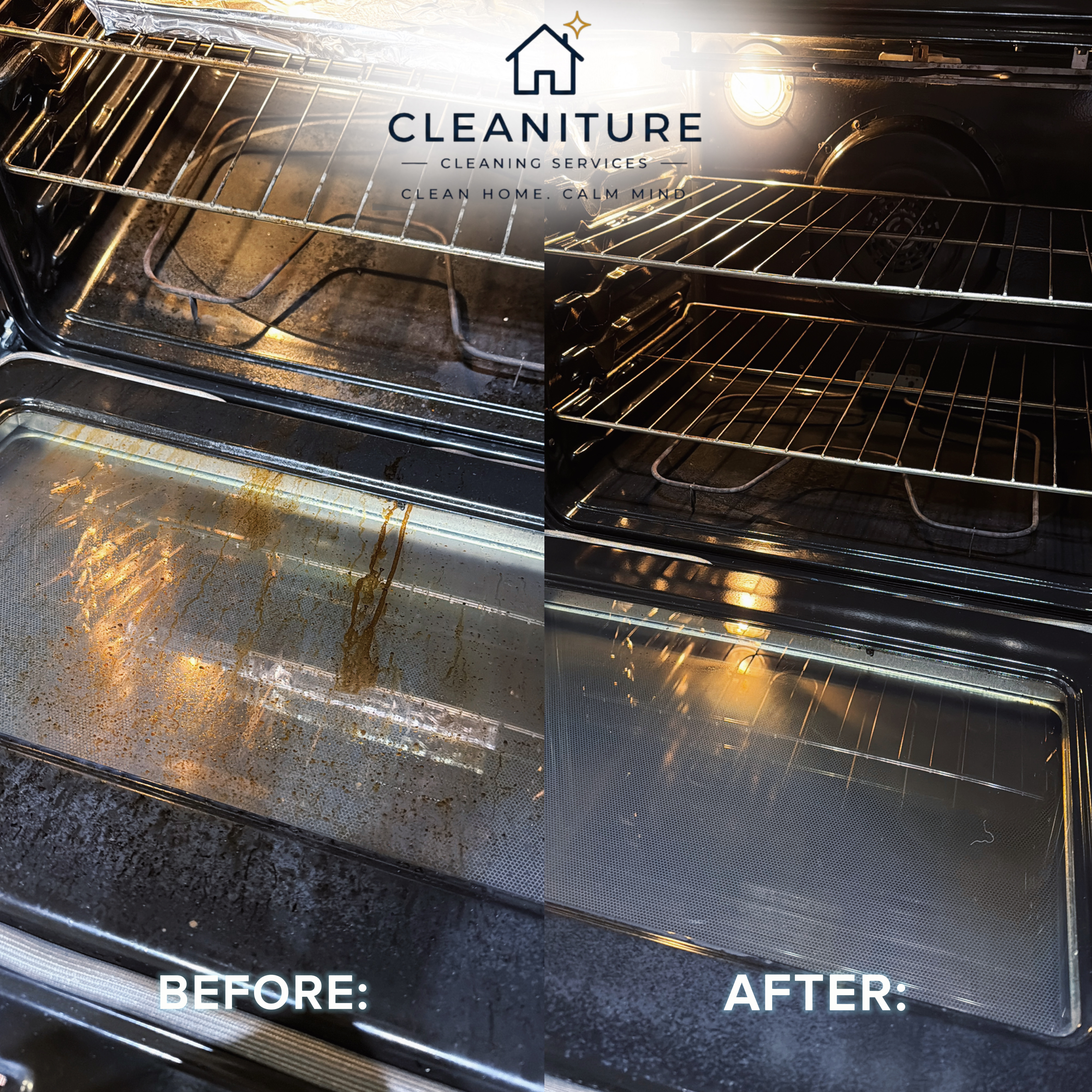 Before and after oven house cleaning in Mooresville NC