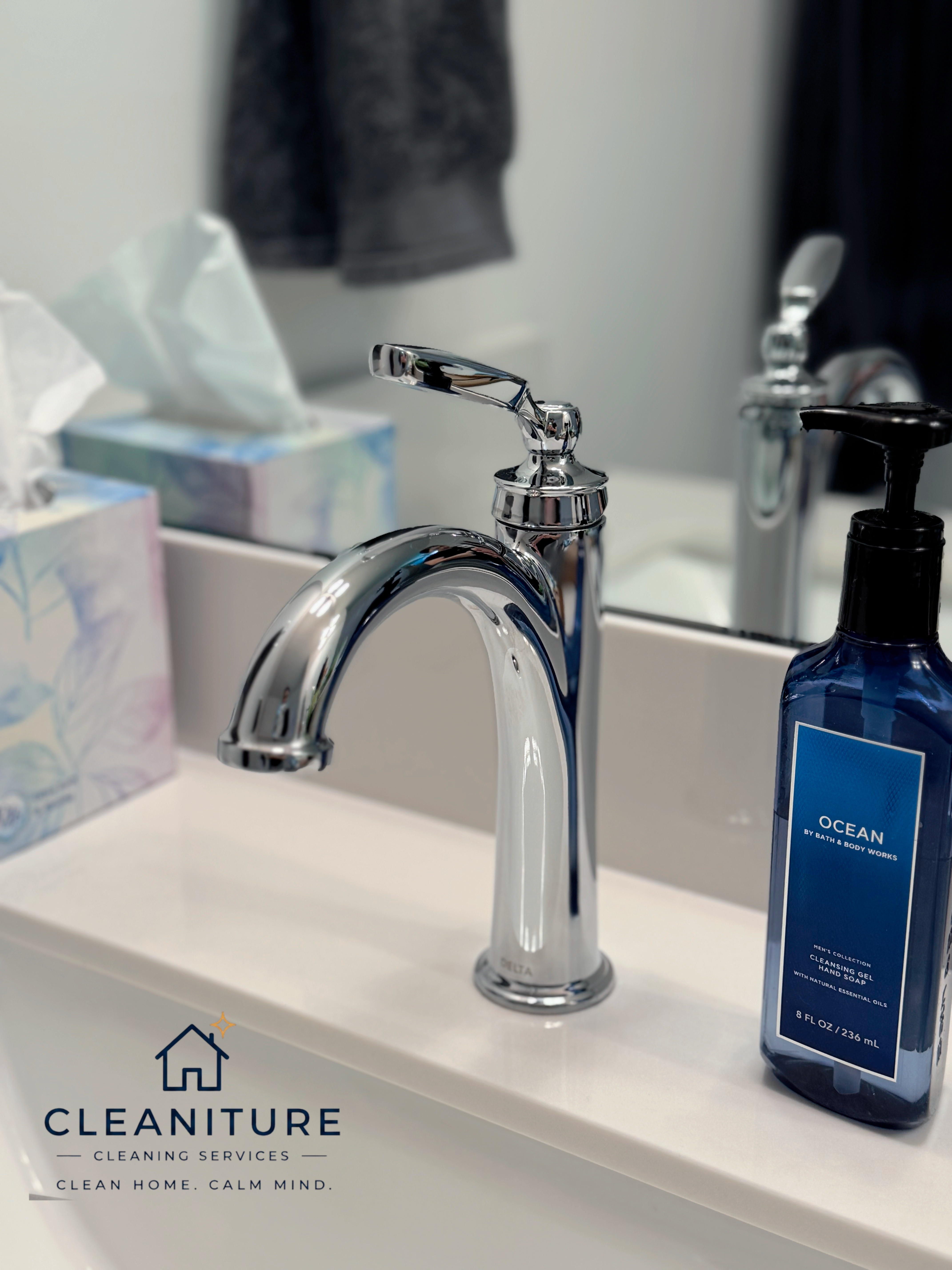 Polished chrome faucet after recurring house cleaning in Cornelius NC