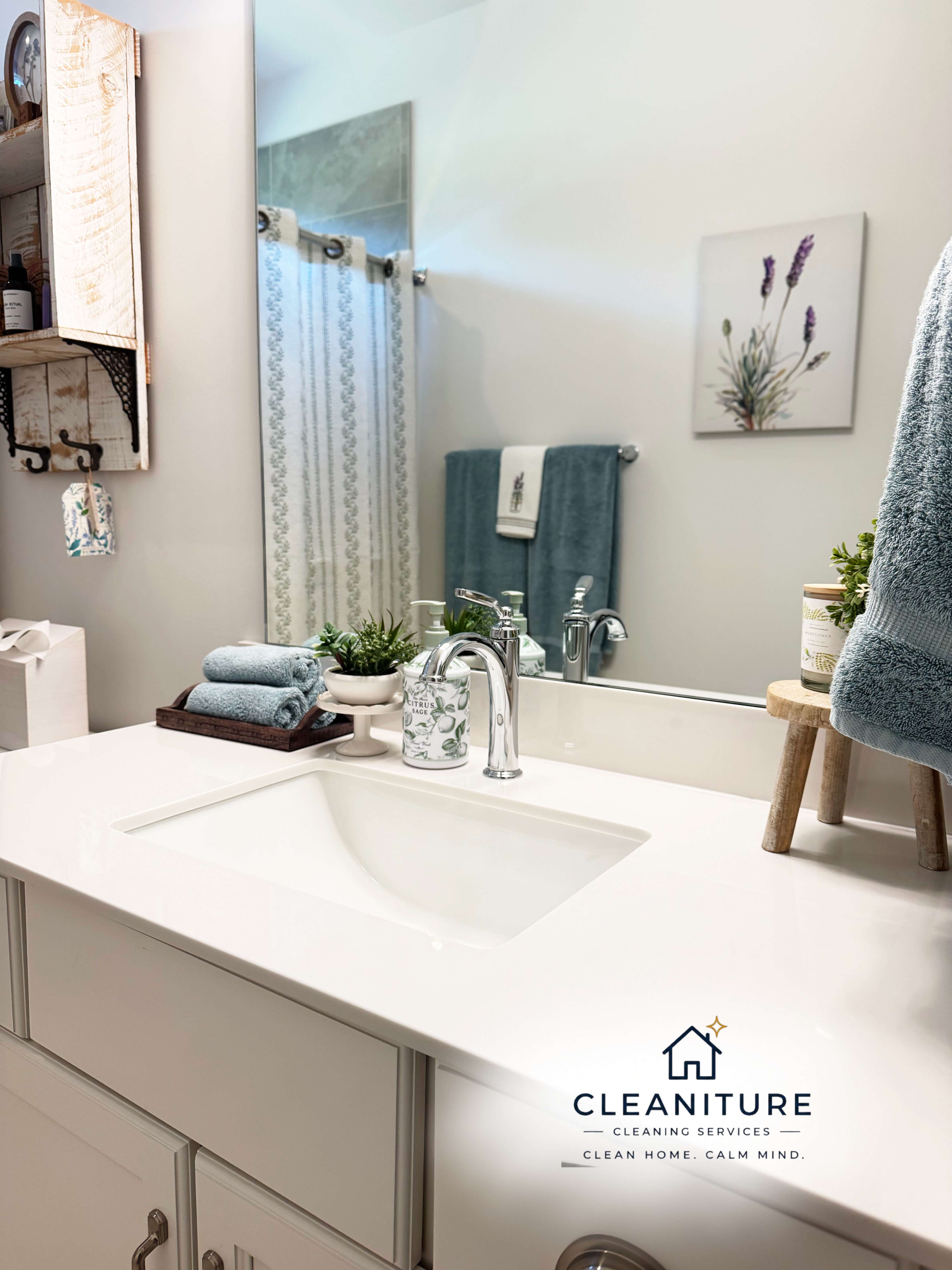 Clean bathroom sink after house cleaning in Huntersville NC