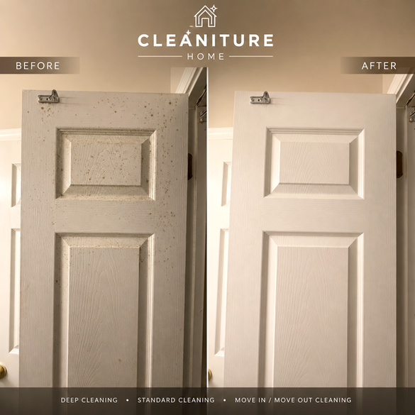 Interior door before and after deep cleaning