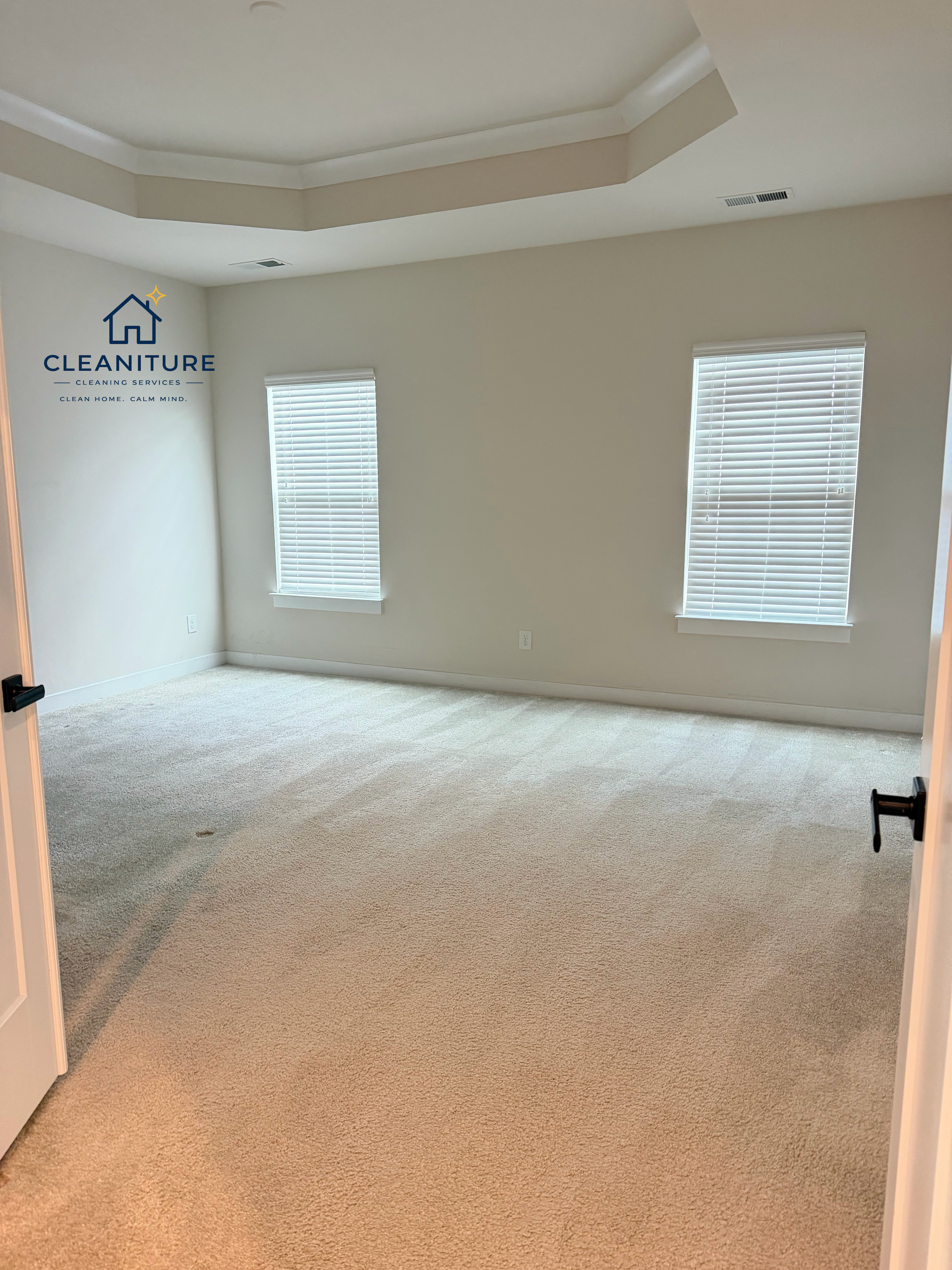 Cleaniture carpet cleaning in an empty room with windows in Davidson, NC