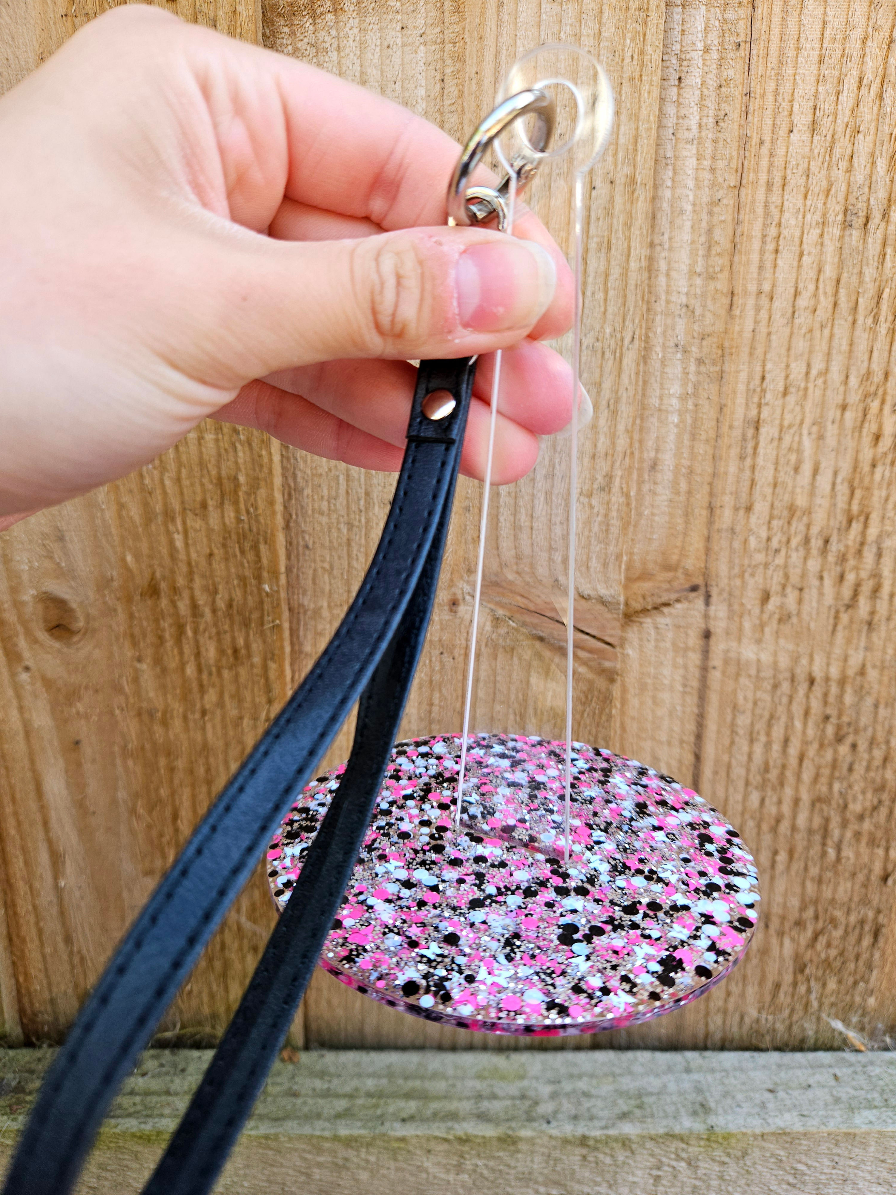 Handmade glitter/resin acrylic wrist yarn holder. Design l