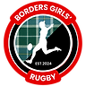 Borders Girls Rugby Logo (A silhouette of a girl kicking a rugby ball within a red circle containing the words Borders Girls' Rugby