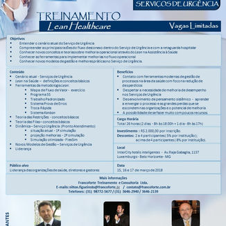 PARTICIPE DO WORKSHOP: GESTÃO AVANÇADA EM SERVIÇOS DE SAÚDE: TREINAMENTO LEAN HEALTHCARE