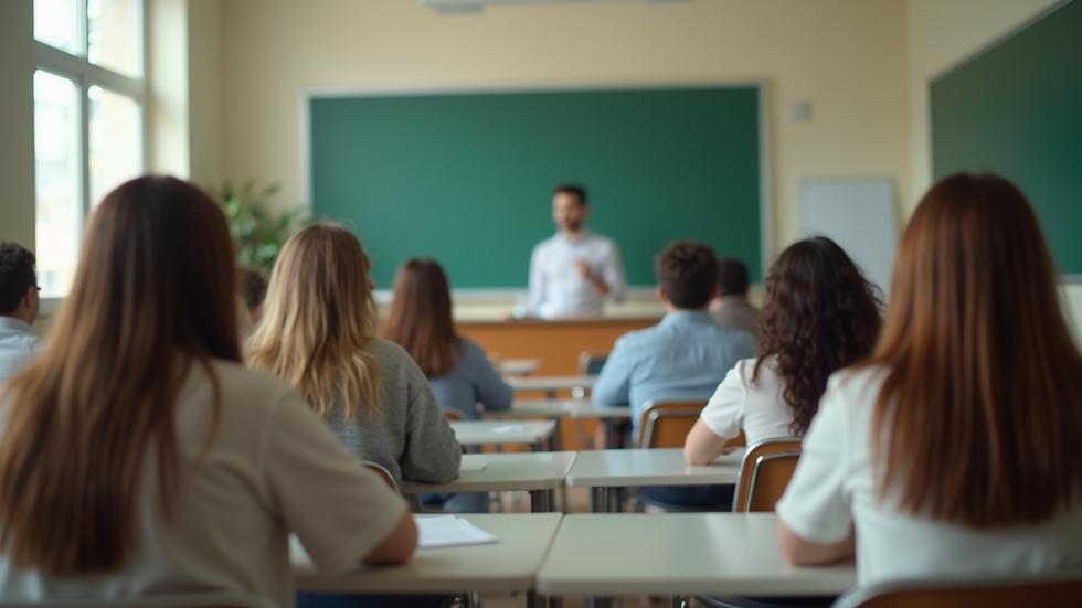 Eye-level view of a classroom with students learning Italian