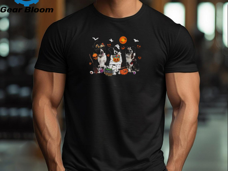 Dog Border Collie Three Border Collie Dogs Witch Scary Mummy Halloween Zombie Unisex T Shirt