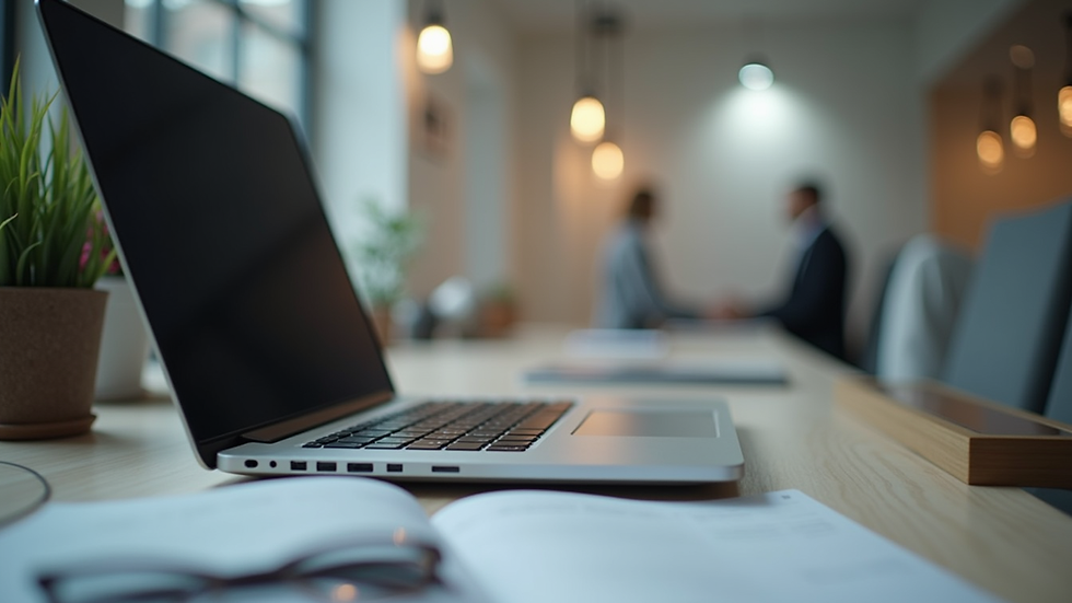 Eye-level view of a laptop on a desk with affiliate marketing resources