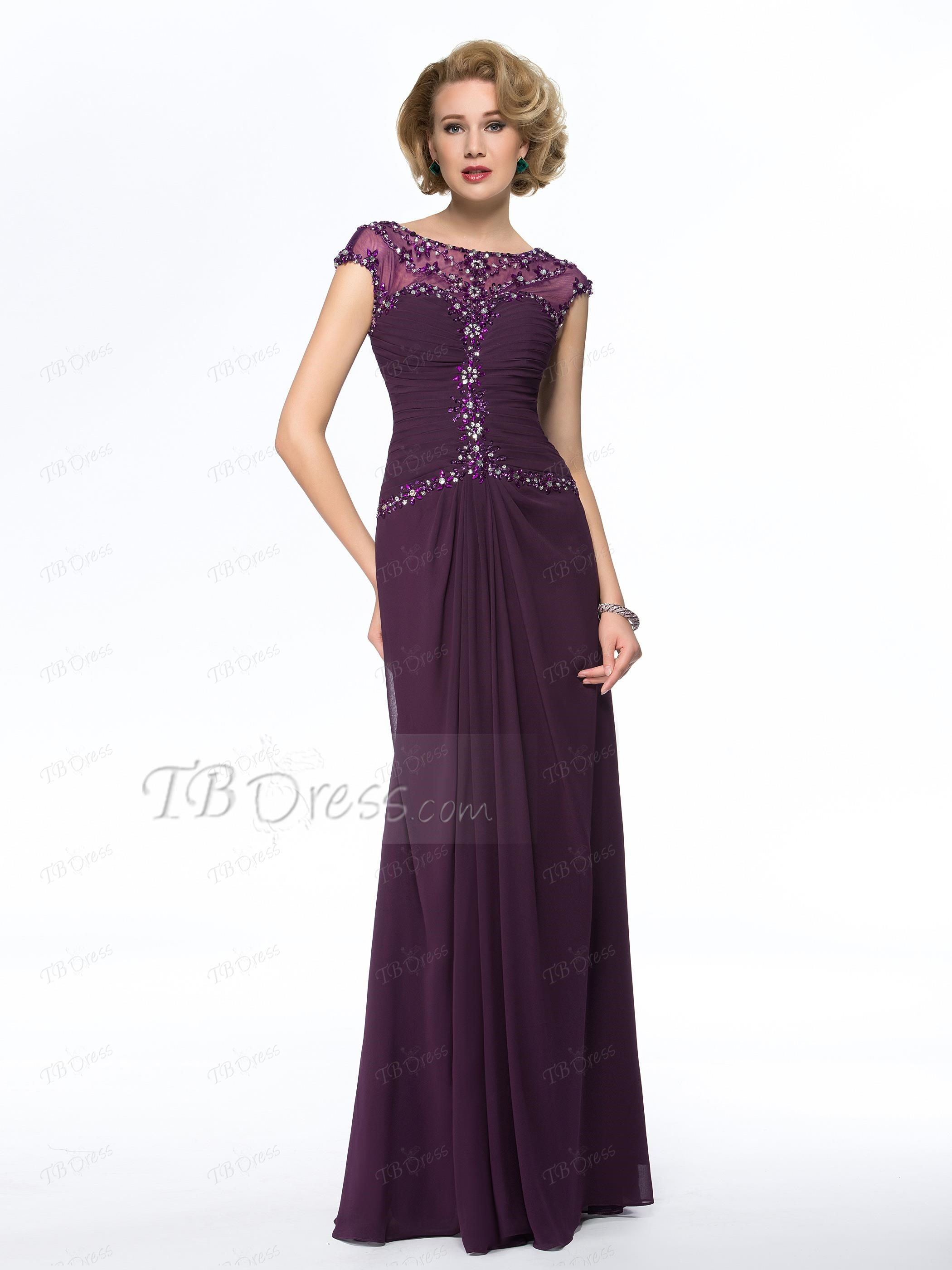 A-line Bateau Neck Beadings Floor-Length Mother Dress