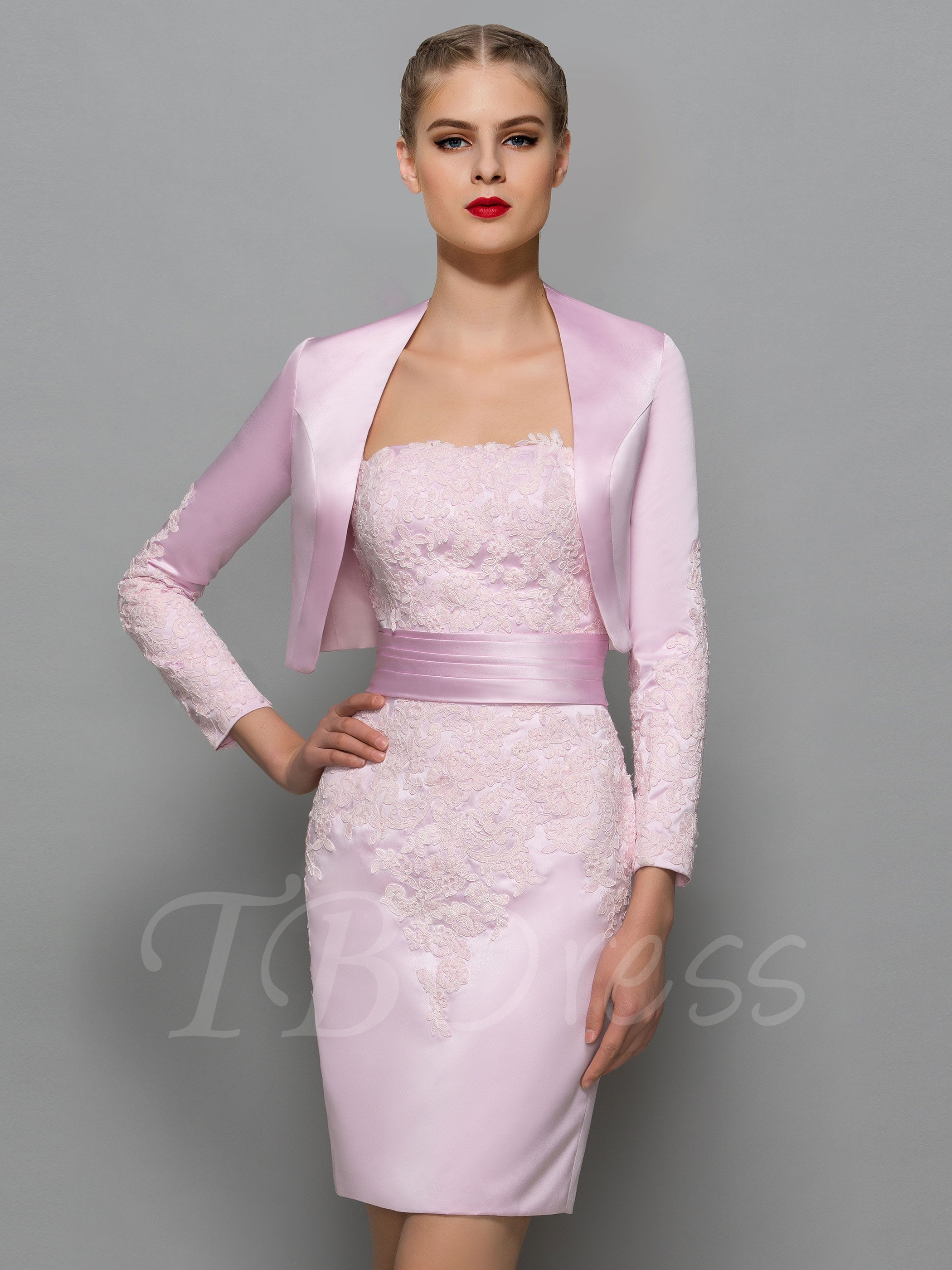 Sweetheart Lace Appliques Sheath Short Mother Of The Bride Dress With Jacket