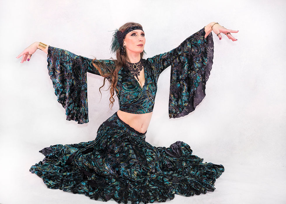 Thumbnail: Luna Velvet Wrap Top-Green Golden Paisley