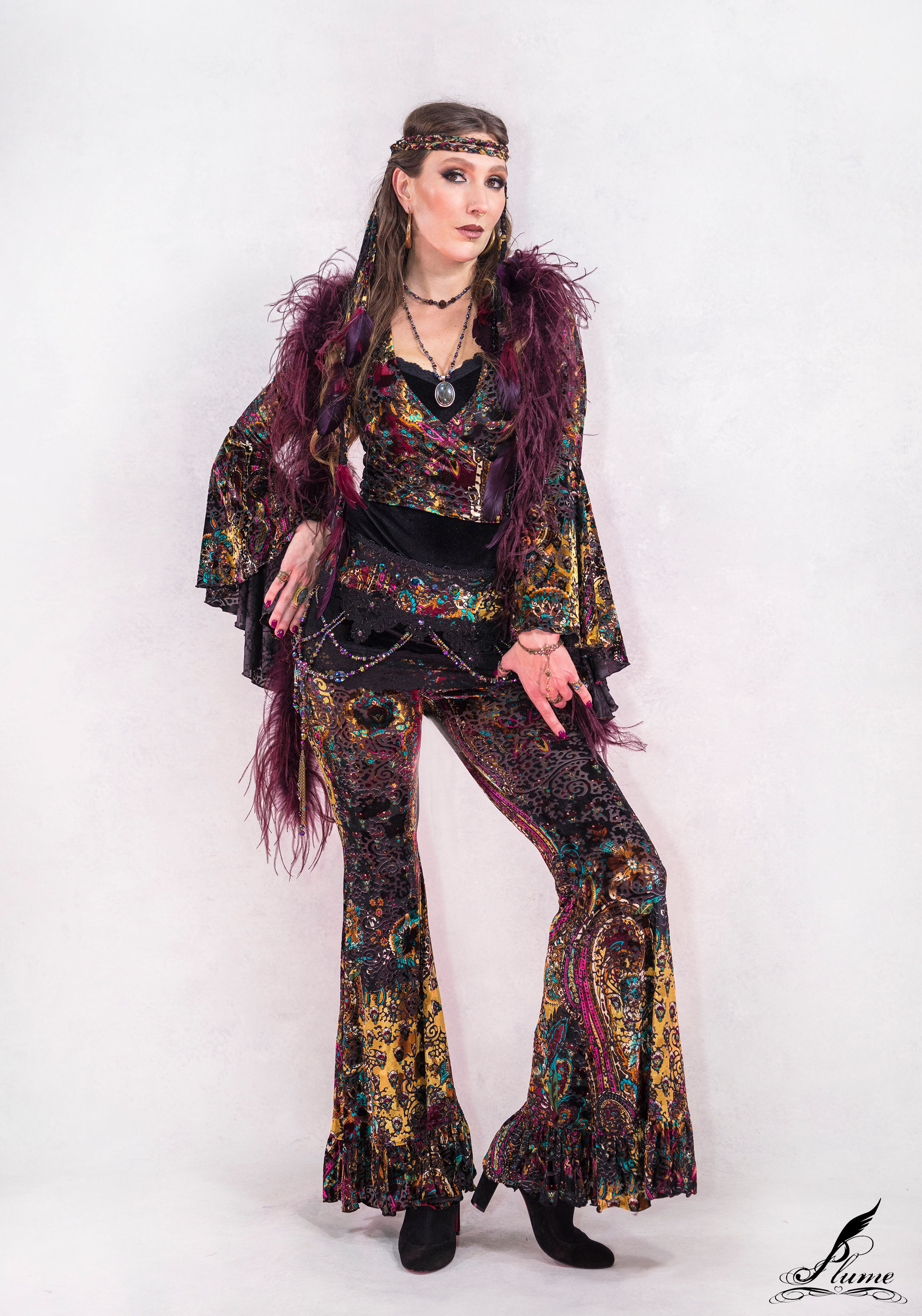 Delilah Ruffled Bell Bottoms - Golden Paisley