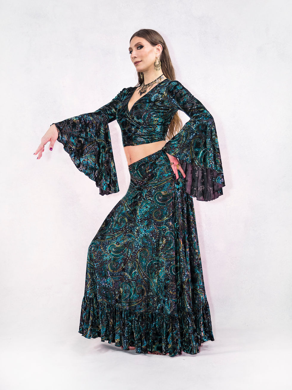 Althea Maxi Skirt - Green Golden Paisley