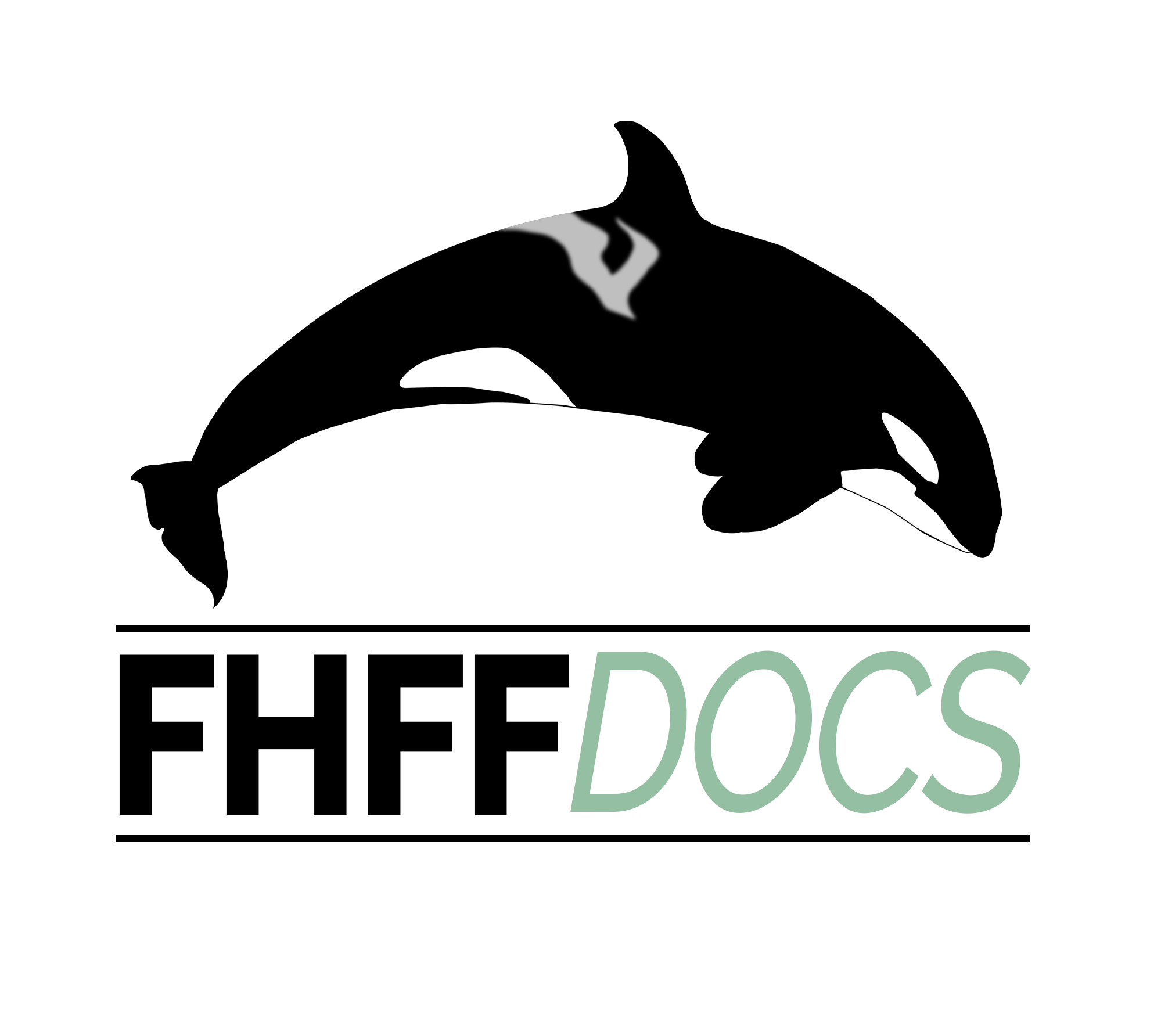 Friday Harbor Film Festival logo featuring a black orca whale leaping over the text 'FHFF Docs', representing a documentary film festival focused on stories that matter.
