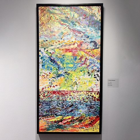 Etching "Travel" by Sherry Bell featuring map and row boats in a mounted black frame