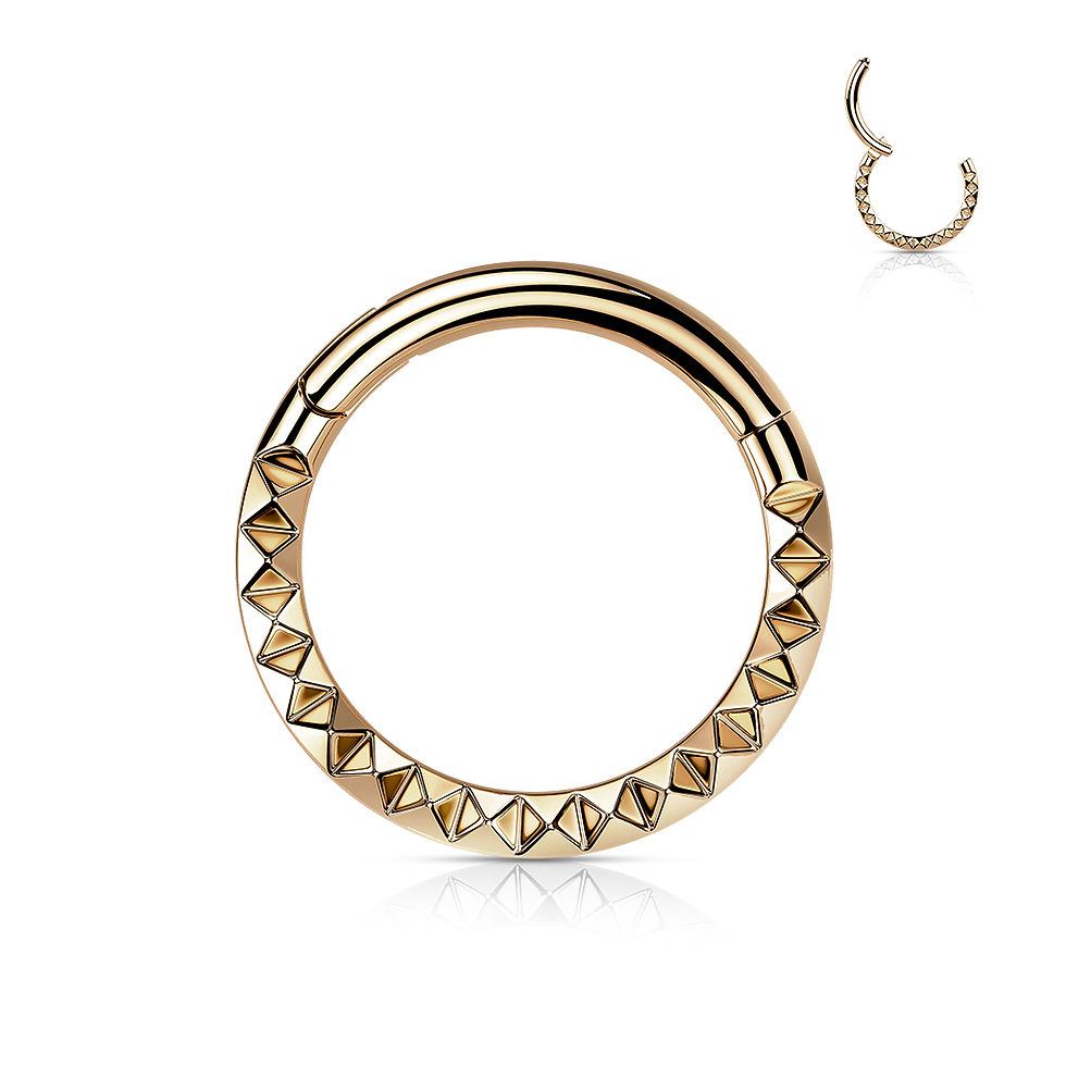 Thumbnail: Hinged Segment Hoop Ring With Pyramid Cut Studded Front
