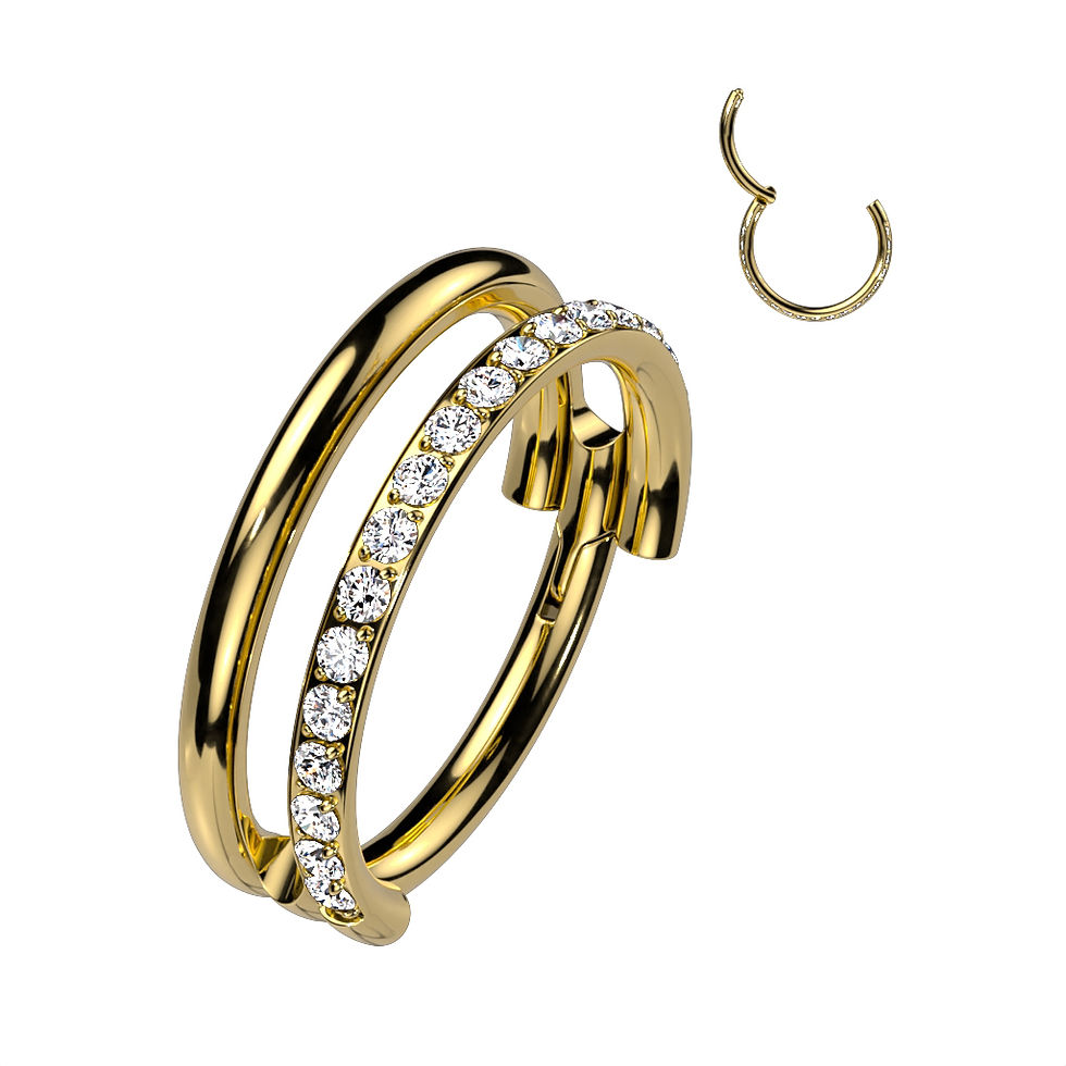 Thumbnail: Hinged Segment Double Hoop Ring With One Outward Facing Pave CZ Line