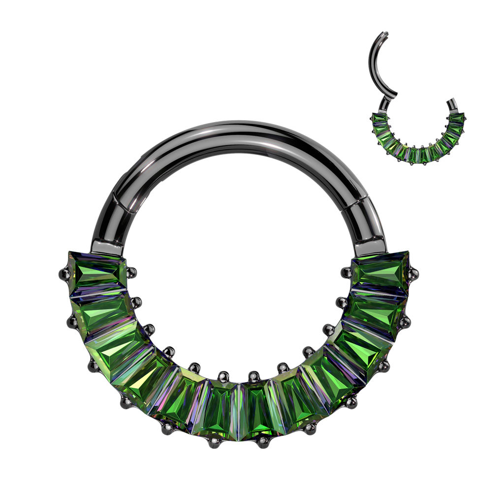 Hinged Segment Hoop Ring With Front Facing Pave Baguette CZ