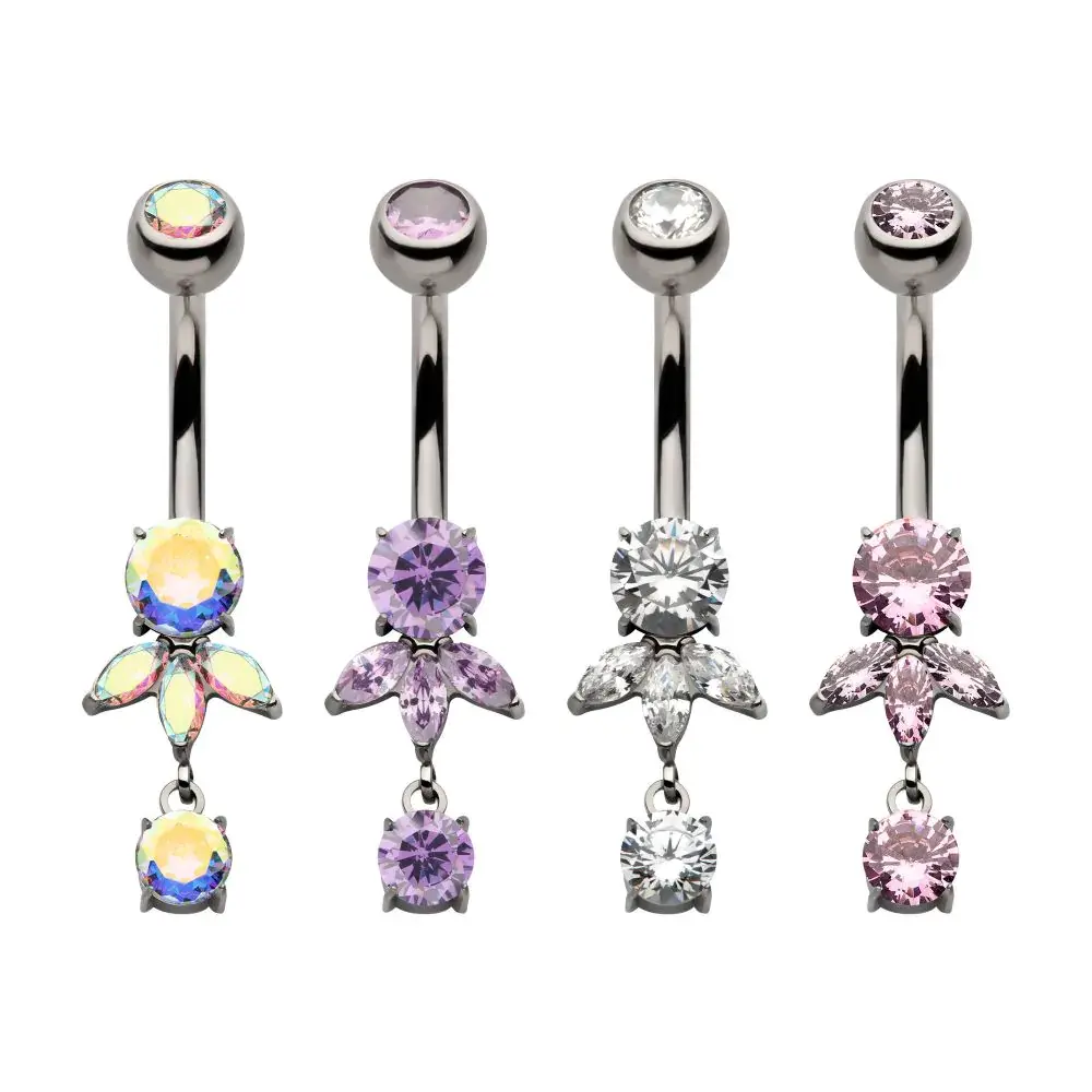 Titanium Triple Marquise Navel with Gem Dangle