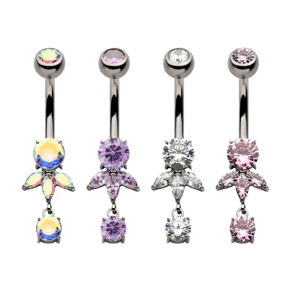 Thumbnail: Titanium Triple Marquise Navel with Gem Dangle
