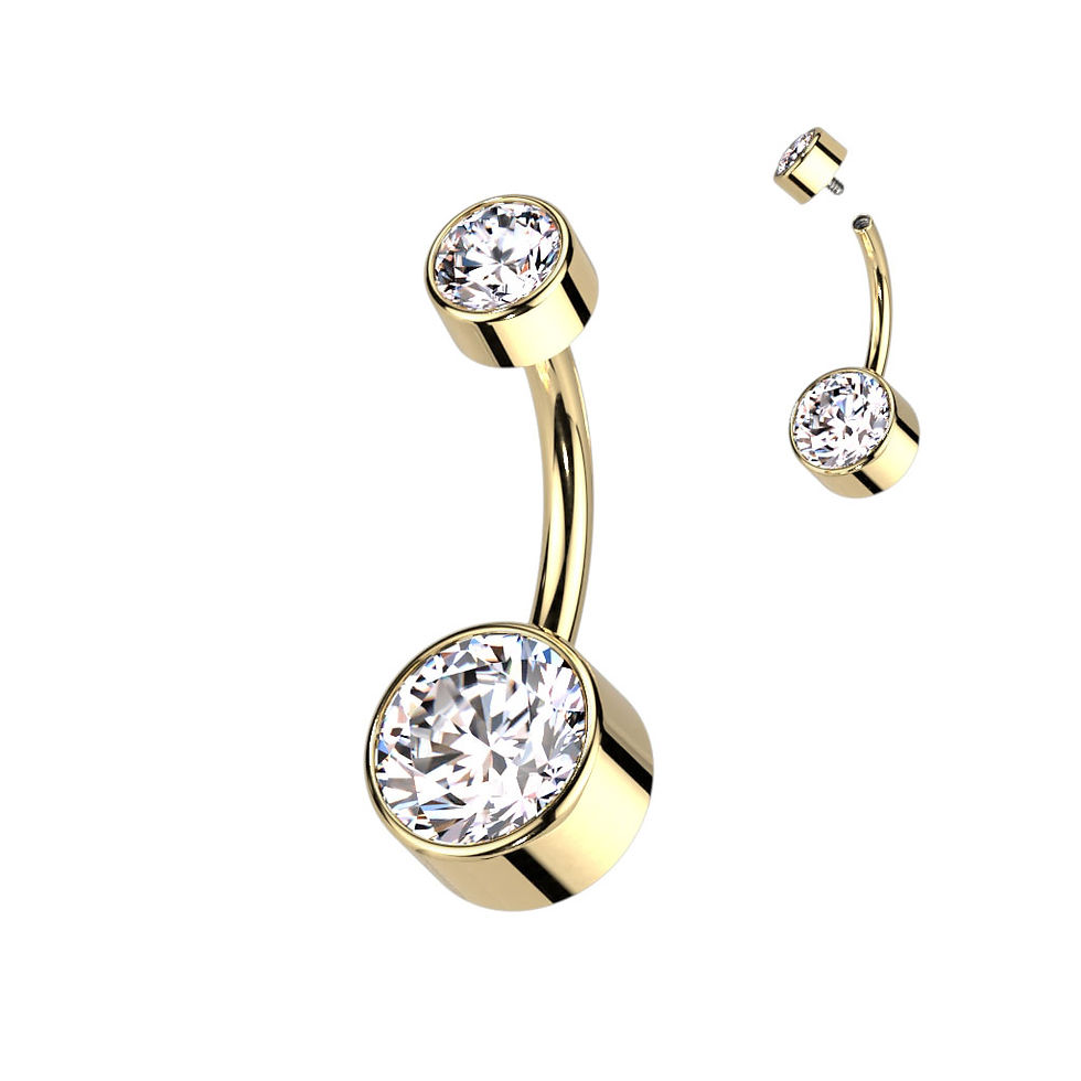 Thumbnail: Bezel Set Round Swarovski Double Crystal Belly Ring