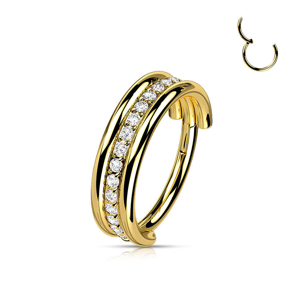 Thumbnail: Hinged Segment Hoop Ring With Outward Facing Triple Stacked CZ Center Line