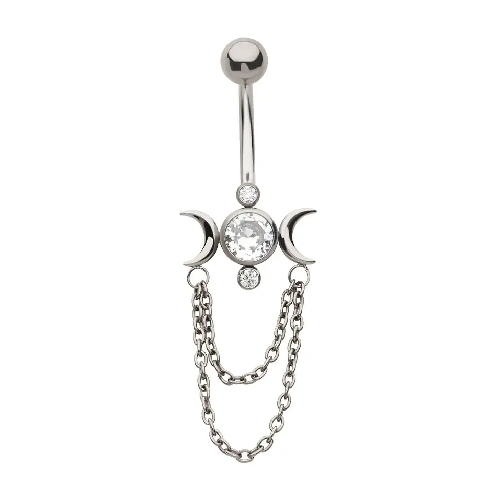 Thumbnail: Triple Moon Phase Navel with 2-Tier Chain Dangle