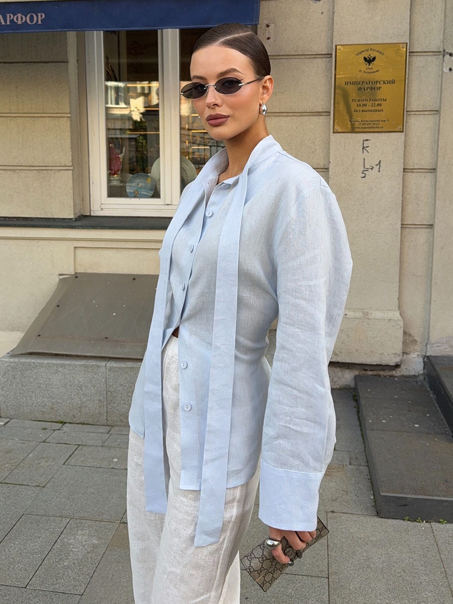 Thumbnail: Elowen Cotton Tie-Waist Blouse