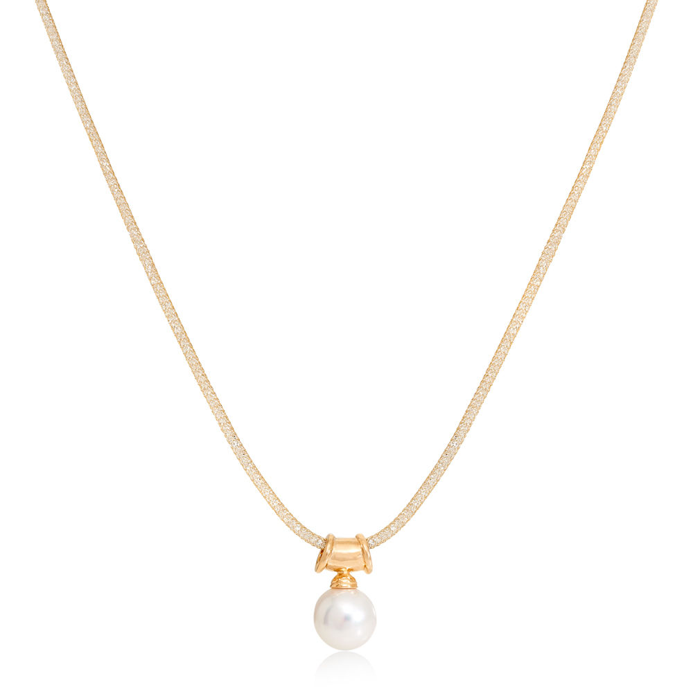 Freya Gold Mesh Necklace with Pearl