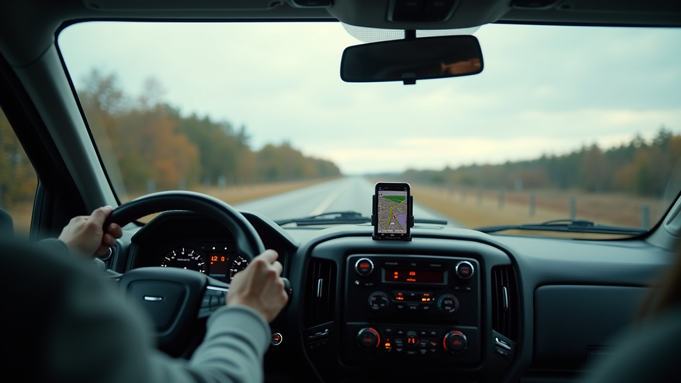 Eye-level view of a truck dashboard with GPS navigation