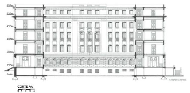 Figura 14 – Corte AA da Secretaria de Estado da Segurança Pública. Fonte: Patrimônio cultural edificado e expografia - Juliana Faria