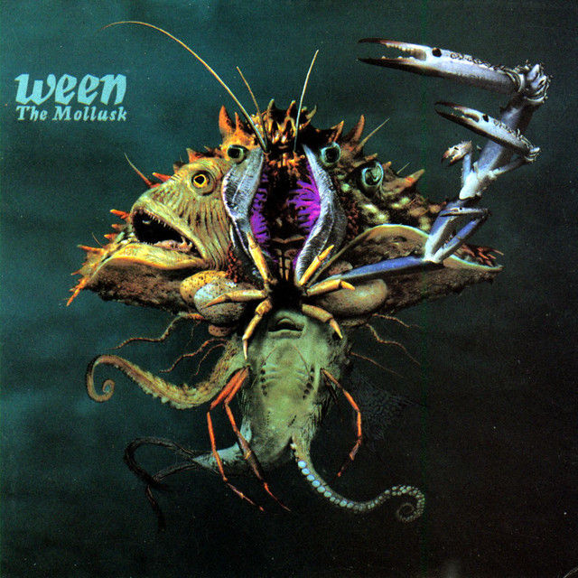 lbum cover for Ween’s The Mollusk, featuring a surreal, dark-toned underwater scene with a large mollusc-like creature and nautical imagery.