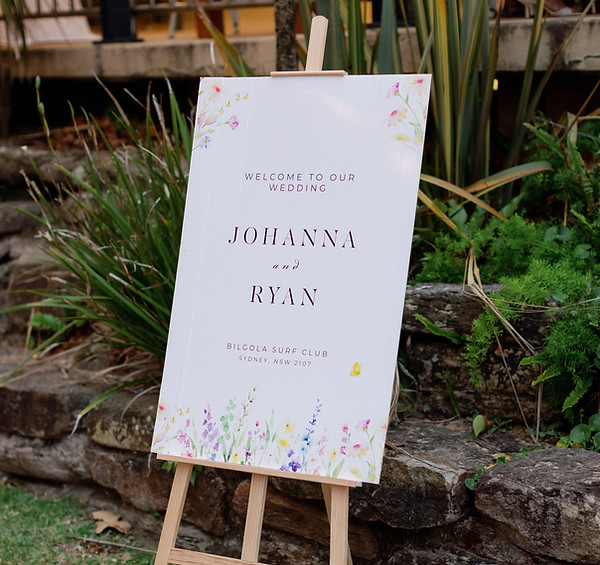 Romantic welcome sign for wedding reception