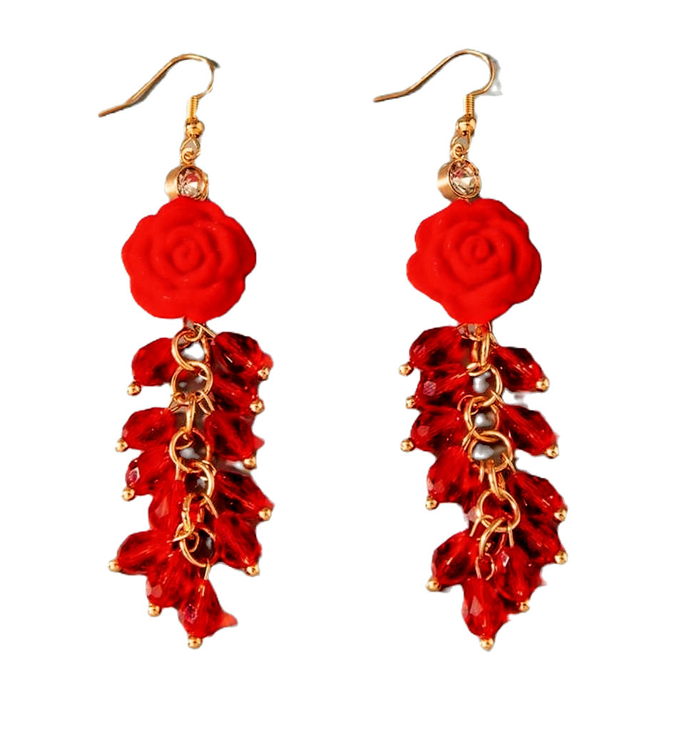 Thumbnail: LCE-7114157 -  Fashion New Rose Glass Beads Handmade Dangle Red Earrings