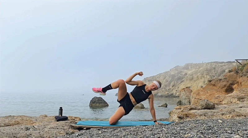 Strand, Seitstütz, Workout, Knie heben, Felsen