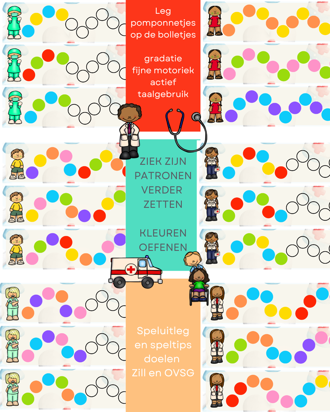 Ziek zijn- patronen verder zetten en kleuren oefenen