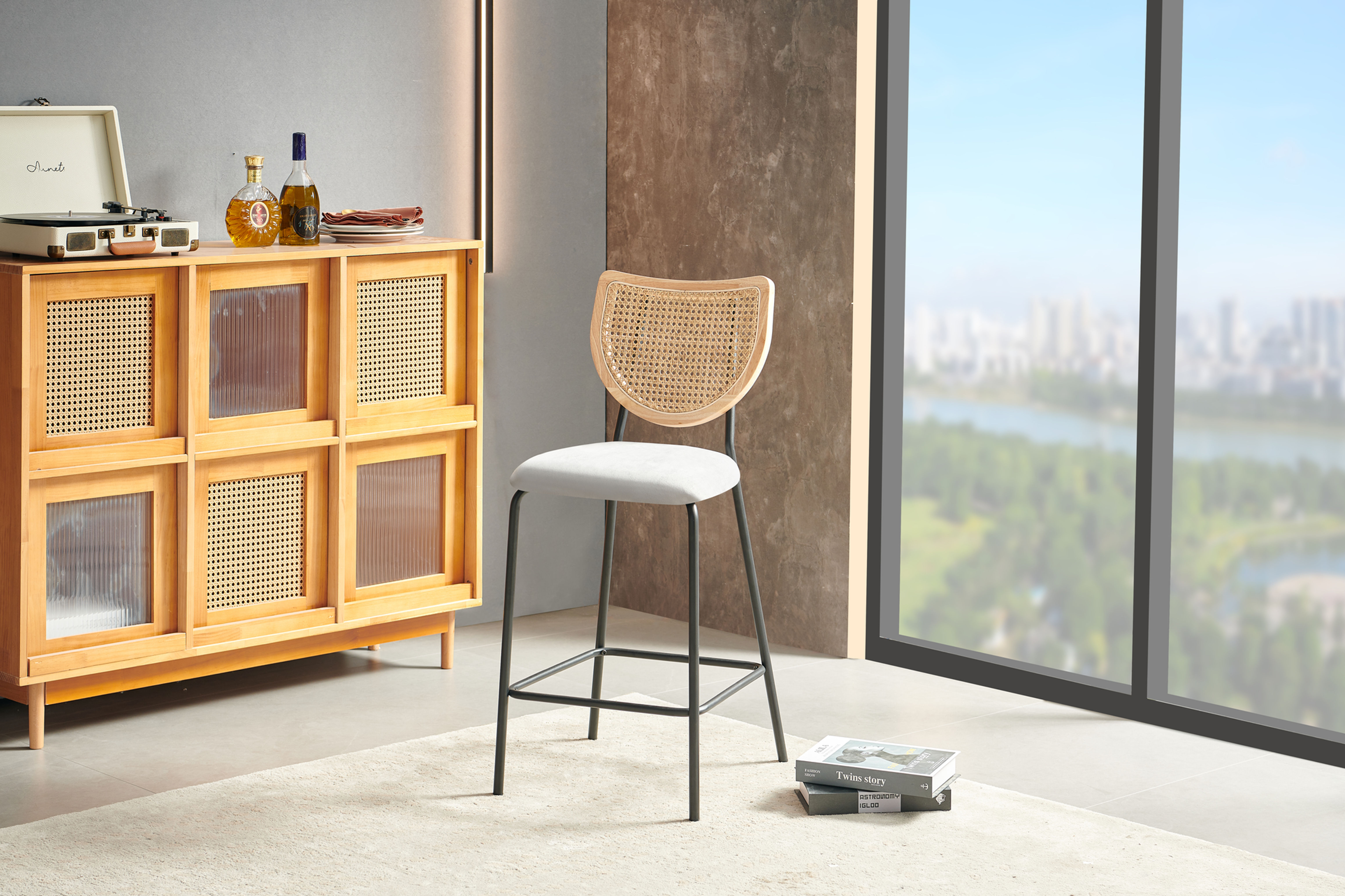 "Tasha" 24" Counter Height Stool in Fabric and Wicker