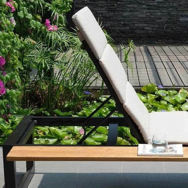 Thumbnail: "Jimmy" Adjustable Sun Lounger with Side Table in Grey Finish