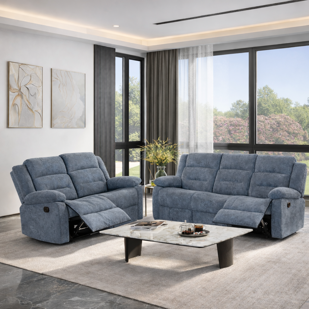 "Andrew" Contemporary Grey Reclining Sofa Set in Fabric 🛋️✨