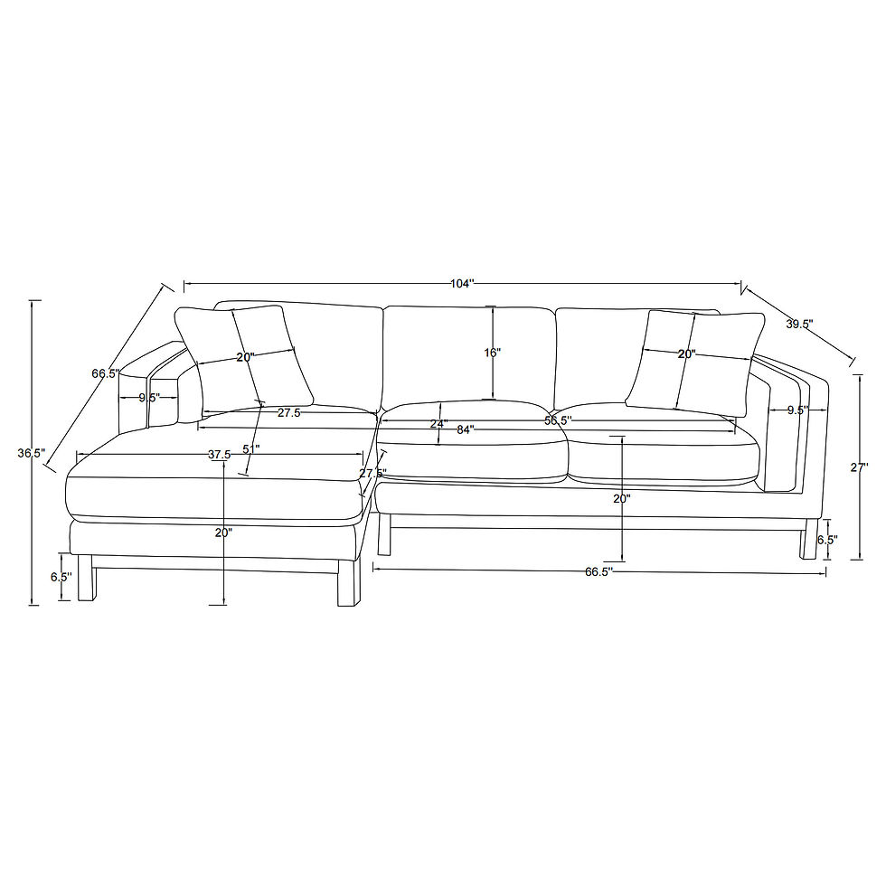 Thumbnail: "Geneva" Sofa Chaise in Sand fabric & Wood Base