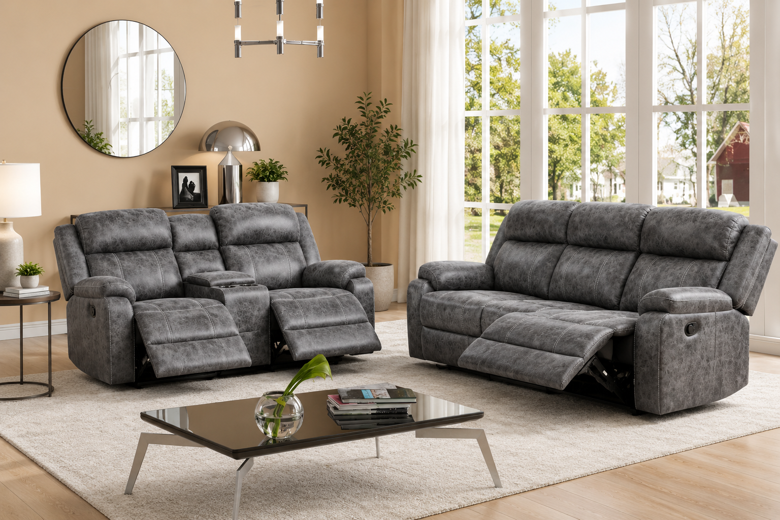 "Adelaide" Reclining Sofa Set in Charcoal Grey – Plush Retreat 🛋️✨