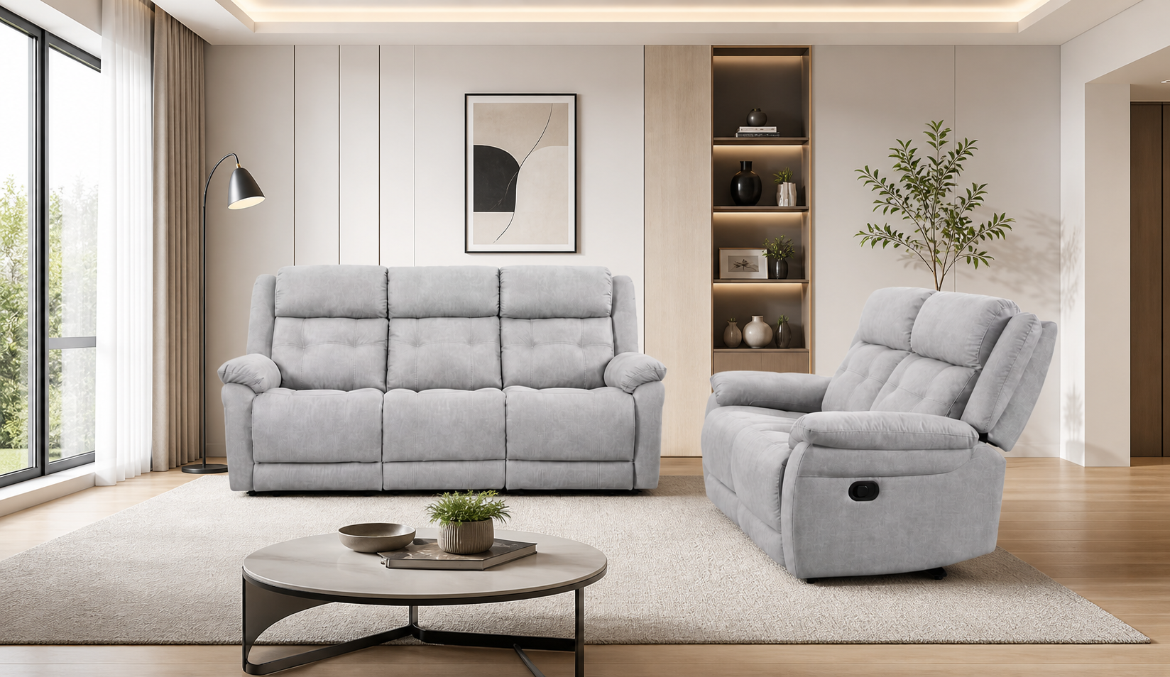 "Alonso" Modern Fabric Reclining Sofa Set with Manual Recliner 🛋️