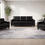 Thumbnail: "Scott" Sofa Set In Black Vinyl Fabric